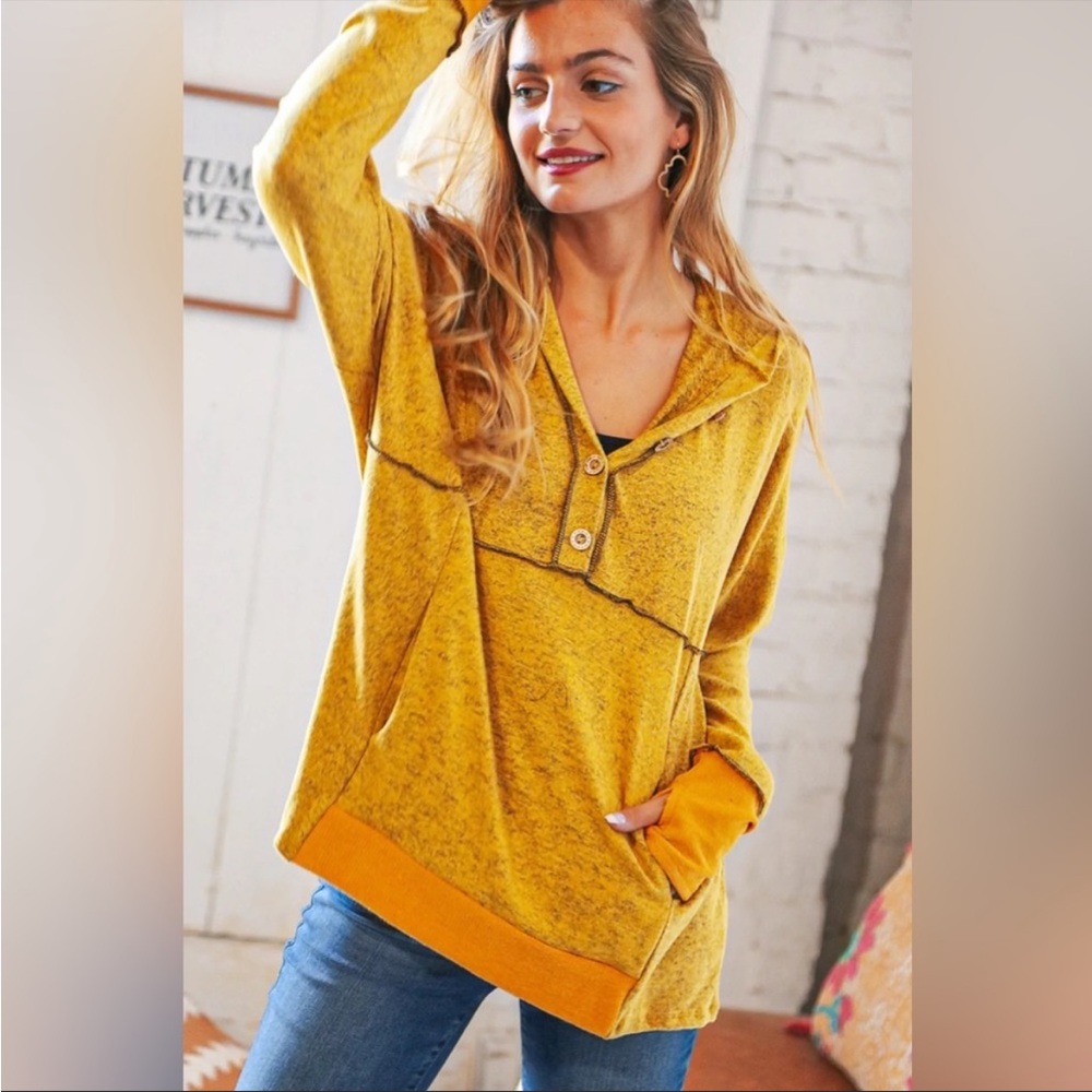 Butterscotch cashmere feel soft hacci thumb hole hoodie - Picture 7 of 7
